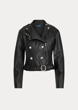 Kurtki Ralph Lauren Belted Calfskin Jacket Damskie Czarne | CTXY8210