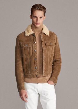 Kurtki Ralph Lauren Clifton Shearling Jacket Męskie Khaki | NRZW1513