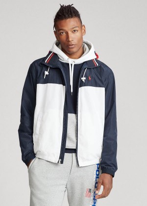 Kurtki Ralph Lauren Color-Blocked Jacket Męskie Granatowe Białe | AQKL7014