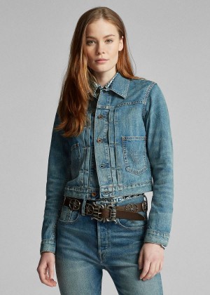 Kurtki Ralph Lauren Cropped Denim Jacket Damskie Oliwkowe | FIMA1325