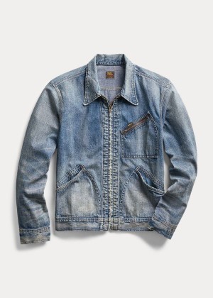 Kurtki Ralph Lauren Denim Zip-Front Jacket Męskie Niebieskie Niebieskie | UBVC2886