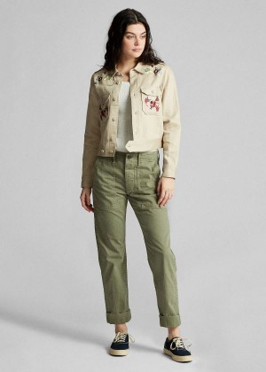 Kurtki Ralph Lauren Embroidered Linen Jacket Damskie Brązowe | SBFO9583