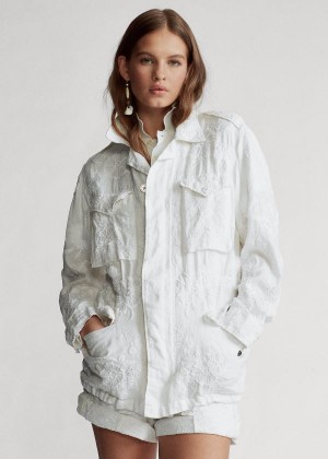 Kurtki Ralph Lauren Eyelet Linen Jacket Damskie Białe | TDXJ0939