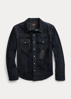 Kurtki Ralph Lauren Indigo Suede Western Jacket Męskie Indygo | OUXL5529