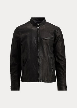 Kurtki Ralph Lauren Lambskin Caf? Racer Jacket Męskie Czarne | JJVR0819