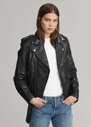 Kurtki Ralph Lauren Lambskin Moto Jacket Damskie Czarne | ZIHT1029