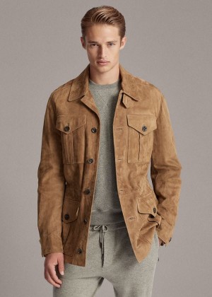 Kurtki Ralph Lauren Merton Nubuck Leather Jacket Męskie Khaki | LZFS2627