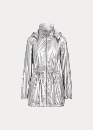 Kurtki Ralph Lauren Metallic Taffeta Hooded Jacket Damskie Srebrne | DWNI3936