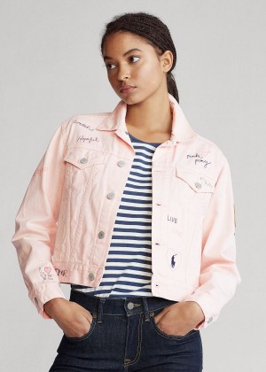 Kurtki Ralph Lauren Pink Pony Denim Trucker Jacket Damskie Różowe | MBVS6041