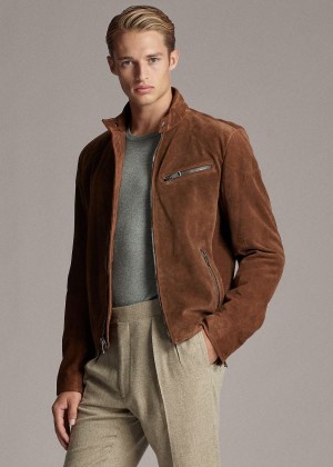 Kurtki Ralph Lauren Randall Suede Biker Jacket Męskie Brązowe | MUMQ8199