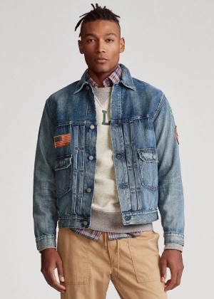 Kurtki Ralph Lauren Sportsman Trucker Jacket Męskie Niebieskie Niebieskie | CRBR1279