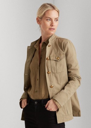 Kurtki Ralph Lauren Stretch-Cotton Canvas Jacket Damskie Oliwkowe | ESQW7423