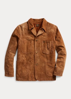 Kurtki Ralph Lauren Suede Chore Jacket Męskie Ciemny Brązowe | TTYB3443