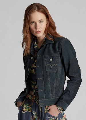 Kurtki Ralph Lauren Suede Jacket Damskie Indygo | PYRH6264