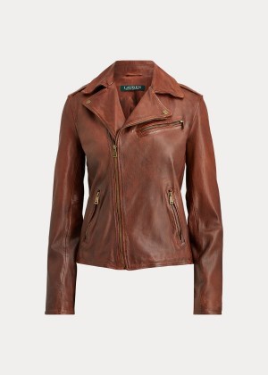 Kurtki Ralph Lauren Tumbled Lambskin Jacket Damskie Brązowe | QFFM3560