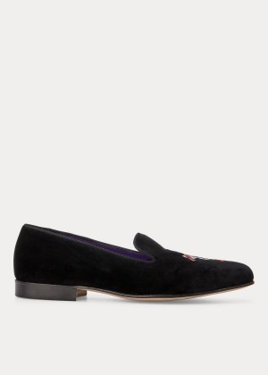 Loafersy Ralph Lauren Alonzo Ski Bear Velvet Slipper Męskie Czarne | JENG5920