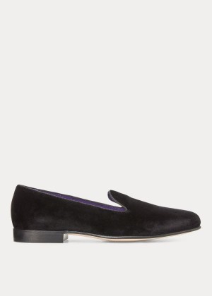 Loafersy Ralph Lauren Alonzo Velvet Slipper Męskie Czarne | UTWQ4248