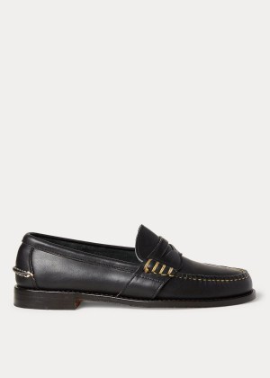 Loafersy Ralph Lauren Edric Leather Penny Loafer Męskie Czarne | JXHV5129