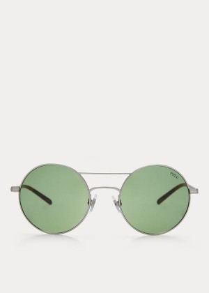 Okulary Przeciwsłoneczne Ralph Lauren Double-Bridge Round Sunglasses Damskie Srebrne | KMEL2635