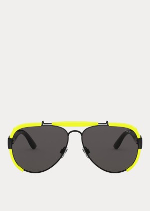 Okulary Przeciwsłoneczne Ralph Lauren Fluorescent Pilot Sunglasses Męskie Ciemny Szare | XJJQ2188