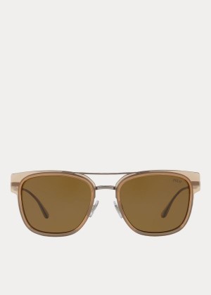 Okulary Przeciwsłoneczne Ralph Lauren Squared Sunglasses Męskie Beżowe | BACF4493