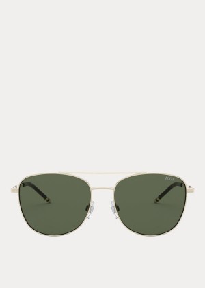 Okulary Przeciwsłoneczne Ralph Lauren Striped Rectangular Sunglasses Męskie Zielone | YABK2740