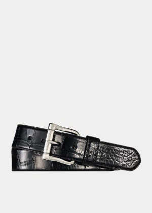 Paski Ralph Lauren Alligator Belt Męskie Czarne | WUSF5561