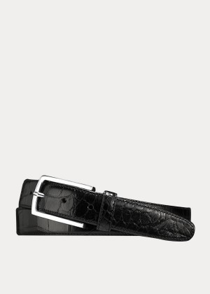 Paski Ralph Lauren Alligator Sterling-Buckle Belt Męskie Czarne | SYBO6205