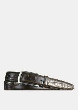 Paski Ralph Lauren Alligator Sterling-Buckle Belt Męskie Brązowe | HVEN3271