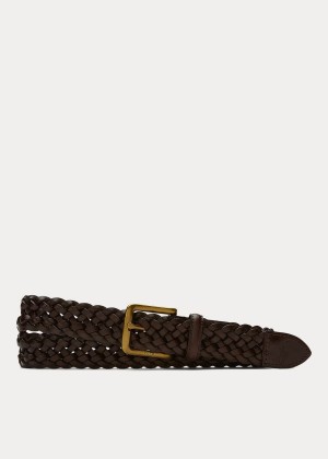 Paski Ralph Lauren Braided Vachetta Leather Belt Męskie Ciemny Brązowe | HCAU8697