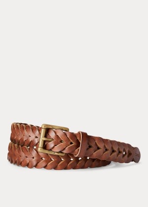 Paski Ralph Lauren Braided Vachetta Leather Belt Męskie Brązowe | HBDR2838