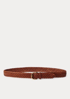 Paski Ralph Lauren Braided Vachetta Leather Belt Damskie Brązowe | DTIN1816