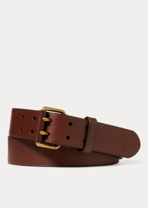 Paski Ralph Lauren Double-Prong Leather Belt Męskie Ciemny Brązowe | BSJU9175