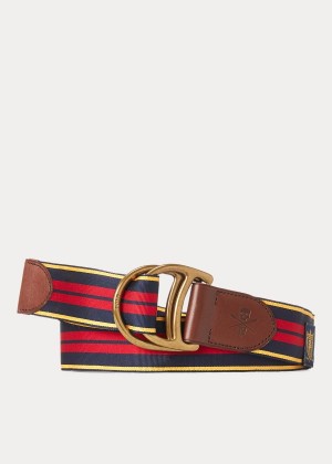 Paski Ralph Lauren Equestrian Grosgrain Belt Męskie Granatowe Żółte Czerwone | JQGB5629