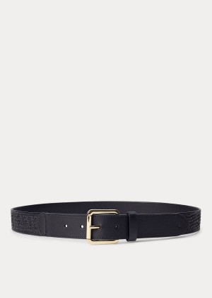 Paski Ralph Lauren Faux-Raffia Belt Damskie Czarne | HEQV3927