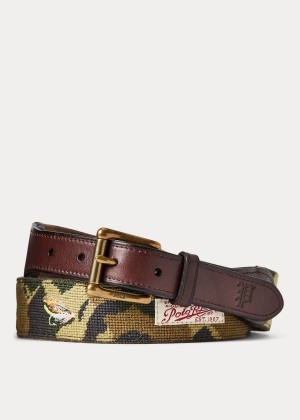 Paski Ralph Lauren Fly-Fishing Needlepoint Belt Męskie Camo Brązowe | UHYU7243