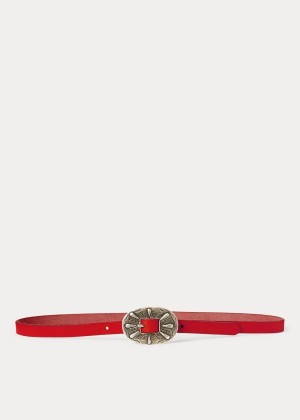 Paski Ralph Lauren Skinny Leather Buckle Belt Damskie Czerwone | ZCPK9244