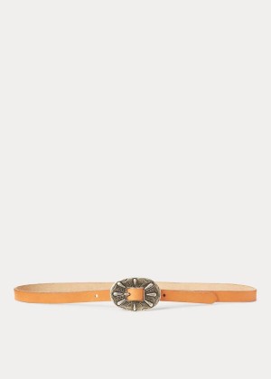 Paski Ralph Lauren Skinny Leather Buckle Belt Damskie Khaki Srebrne | RIOA4764