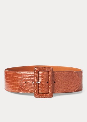 Paski Ralph Lauren Trench-Buckle Alligator Belt Damskie Brązowe | ZQVY2529