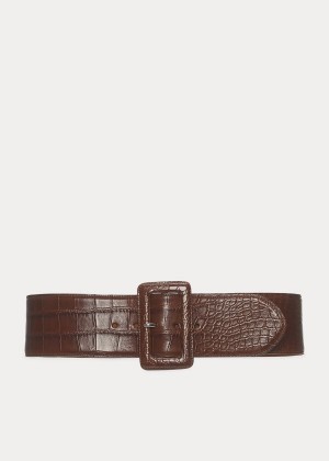 Paski Ralph Lauren Trench-Buckle Alligator Belt Damskie Brązowe | FNYP1929