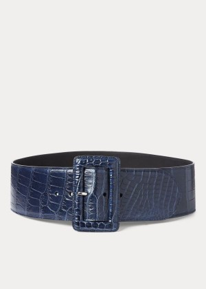 Paski Ralph Lauren Trench-Buckle Alligator Belt Damskie Granatowe | BUGX7970