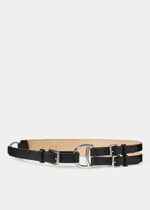 Paski Ralph Lauren Tri-Strap Leather Belt Damskie Czarne | IYAE6984