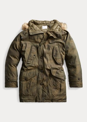 Płaszcze Ralph Lauren Faux-Fur-Trim Camo Parka Męskie Oliwkowe Camo | WQSI1885