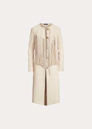 Płaszcze Ralph Lauren Fringe Lambskin Coat Damskie Kremowe | RZUI5530