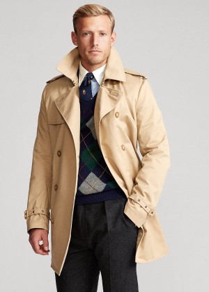 Płaszcze Ralph Lauren Stretch Chino Trench Coat Męskie Brązowe | PDQA6237