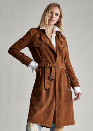 Płaszcze Ralph Lauren Suede Trench Coat Damskie Brązowe | VTZO4683