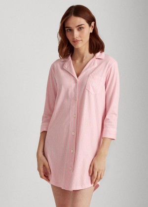 Piżama Ralph Lauren Cotton-Blend Sleep Shirt Damskie Różowe | DIGP6793