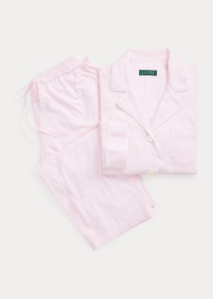 Piżama Ralph Lauren Cotton Capri Sleep Set Damskie Różowe Białe | MLRL2108