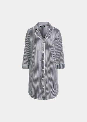 Piżama Ralph Lauren Cotton Sleep Shirt Damskie Granatowe | YOOE2265