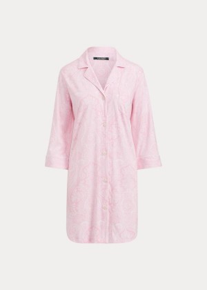 Piżama Ralph Lauren Cotton Sleep Shirt Damskie Różowe | OWGY3478